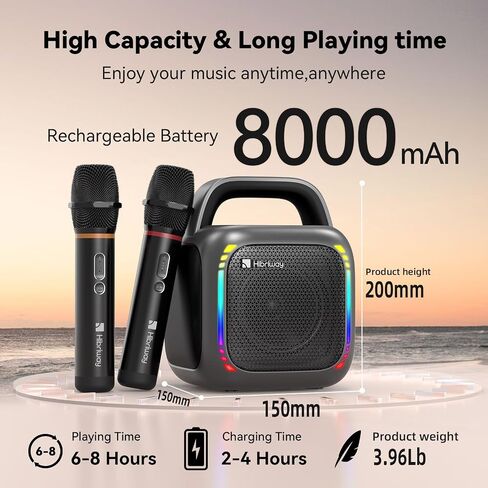 Karaoke Machine with 2 Wireless Microphones, Portable 5.0 Bluetooth Speaker for Adults & Kids, with 50W Speaker,Handle &RGB Lights, Supports TF Card/USB/Aux in/TWS,for Home,Party,Performance,Meeting in Saudi Arabia