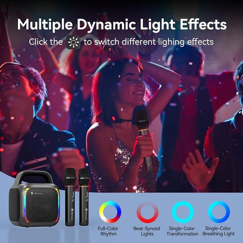 Karaoke Machine with 2 Wireless Microphones, Portable 5.0 Bluetooth Speaker for Adults & Kids, with 50W Speaker,Handle &RGB Lights, Supports TF Card/USB/Aux in/TWS,for Home,Party,Performance,Meeting in Saudi Arabia
