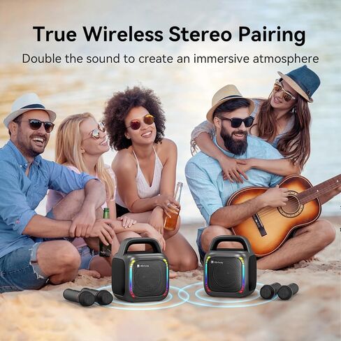 Karaoke Machine with 2 Wireless Microphones, Portable 5.0 Bluetooth Speaker for Adults & Kids, with 50W Speaker,Handle &RGB Lights, Supports TF Card/USB/Aux in/TWS,for Home,Party,Performance,Meeting in Saudi Arabia