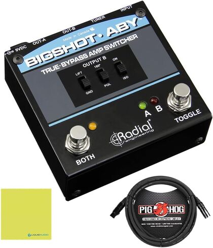 حزمة محول شعاعي Bigshot ABY True Bypass Switcher مع كابل ميكروفون Pig Hog بطول 10 أقدام وقطعة قماش لتلميع أدوات الصوت السائلة - دواسة ABY، ودواسة محول أمبير in Saudi Arabia
