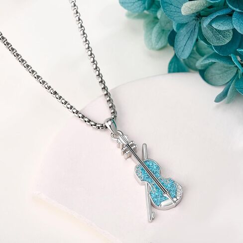 Music Necklace Sterling Silver Turquoise Music Pendant Necklace Music Lovers Jewelry Gifts for Women Girls in Kuwait