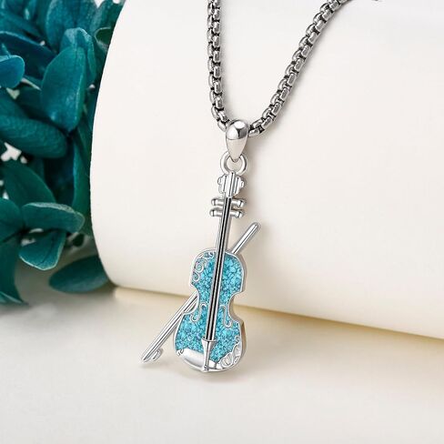 Music Necklace Sterling Silver Turquoise Music Pendant Necklace Music Lovers Jewelry Gifts for Women Girls in Kuwait