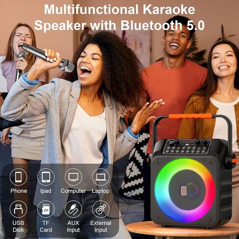Karaoke Machine with 2 Wireless Microphones, Portable Karaoke Machine for Adults and Kids, Bluetooth Speaker with Microphone, PA System & LED Lights for Home Singing Outdoor Party, Music Gifts in Saudi Arabia