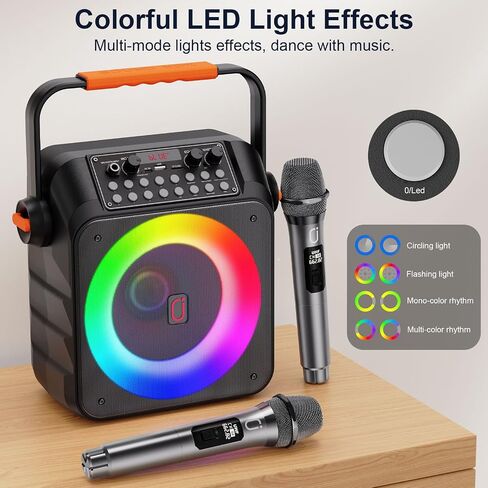 Karaoke Machine with 2 Wireless Microphones, Portable Karaoke Machine for Adults and Kids, Bluetooth Speaker with Microphone, PA System & LED Lights for Home Singing Outdoor Party, Music Gifts in Saudi Arabia