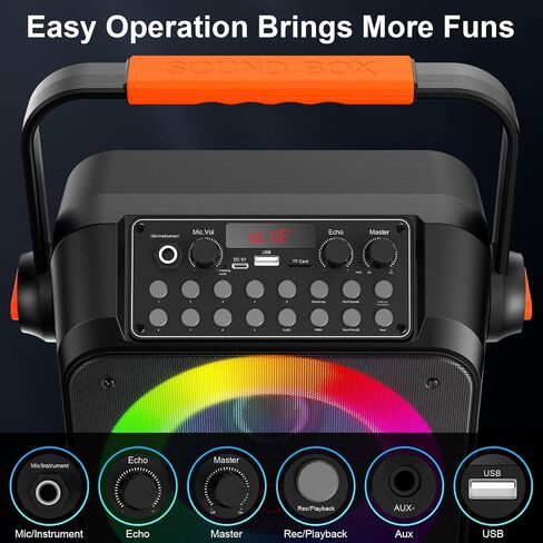 Karaoke Machine with 2 Wireless Microphones, Portable Karaoke Machine for Adults and Kids, Bluetooth Speaker with Microphone, PA System & LED Lights for Home Singing Outdoor Party, Music Gifts in Saudi Arabia