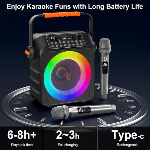 Karaoke Machine with 2 Wireless Microphones, Portable Karaoke Machine for Adults and Kids, Bluetooth Speaker with Microphone, PA System & LED Lights for Home Singing Outdoor Party, Music Gifts in Saudi Arabia