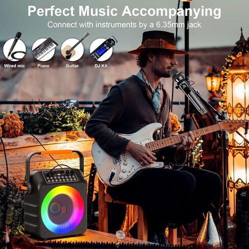 Karaoke Machine with 2 Wireless Microphones, Portable Karaoke Machine for Adults and Kids, Bluetooth Speaker with Microphone, PA System & LED Lights for Home Singing Outdoor Party, Music Gifts in Saudi Arabia