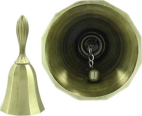 Super Loud Solid Brass Hand Call Bell, Antique Brass Steel Hand Bell 4"(H) 2"(D) Call Bell, Small Handbell Gift Jingle Ringing bell for Wedding Christmas Game School Church Restaurant Service in Kuwait