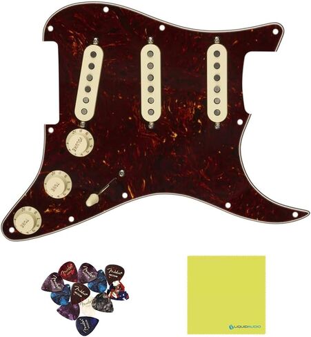 Fender Pre-Wired Strat® Pickguard, Custom Shop Fat 50's SSS, Tortoise Shell - 0992340500 Bundle w/ 12-Pack Guitar Pick and Liquid Audio Polishing Cloth in Kuwait