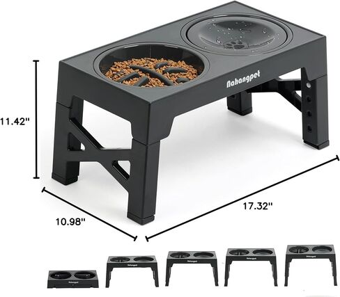 2-in-1 Elevated Slow Feeder Dog Bowls for Food and Water, 5 Heights Adjustable Raised Dog Bowls, Non-Slip, No Spill, for Small Medium Large Dogs and Cats(Grey) in Saudi Arabia