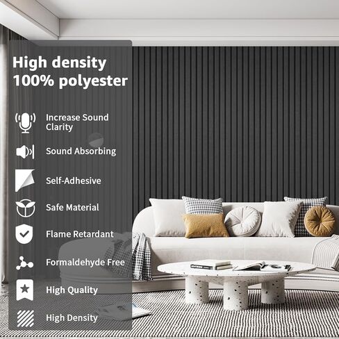 Art3dwallpanels 10 لوحات صوتية، 48 بوصة × 12 بوصة × 0.35 بوصة لوحات حائط عازلة للصوت، معالجة صوتية ذاتية اللصق عالية الكثافة ممتصة للصوت لاستوديو التسجيل، المكتب، أسود in Kuwait