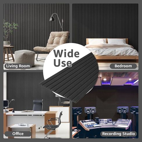 Art3dwallpanels 10 لوحات صوتية، 48 بوصة × 12 بوصة × 0.35 بوصة لوحات حائط عازلة للصوت، معالجة صوتية ذاتية اللصق عالية الكثافة ممتصة للصوت لاستوديو التسجيل، المكتب، أسود in Kuwait