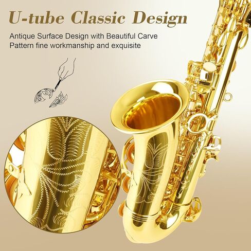 Soulmate Alto Saxophone E Flat Beginner Saxophones with Case, Mouthpiece, Reeds & Cloths,Mouthpiece,Straps-Gold Color in Kuwait