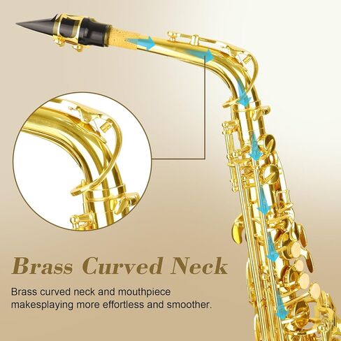 Soulmate Alto Saxophone E Flat Beginner Saxophones with Case, Mouthpiece, Reeds & Cloths,Mouthpiece,Straps-Gold Color in Kuwait