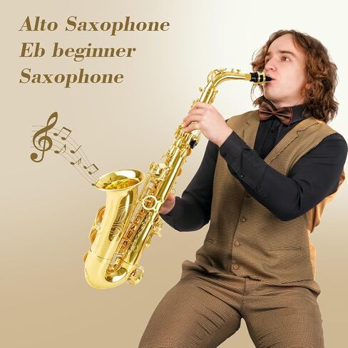 Soulmate Alto Saxophone E Flat Beginner Saxophones with Case, Mouthpiece, Reeds & Cloths,Mouthpiece,Straps-Gold Color in Kuwait
