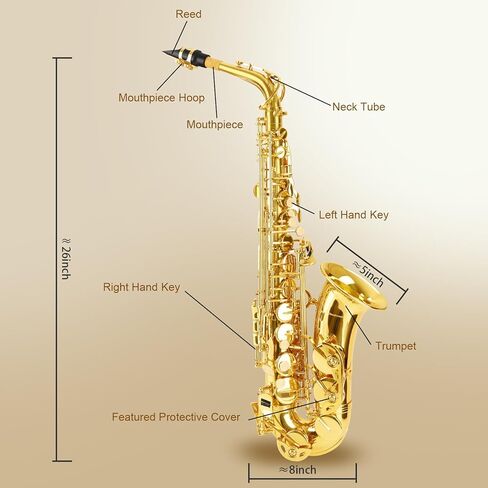 Soulmate Alto Saxophone E Flat Beginner Saxophones with Case, Mouthpiece, Reeds & Cloths,Mouthpiece,Straps-Gold Color in Kuwait