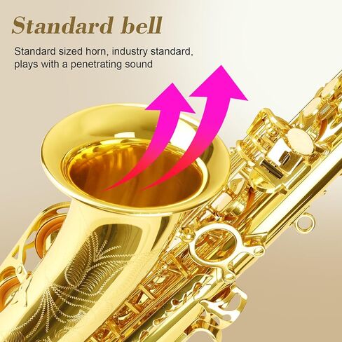 Soulmate Alto Saxophone E Flat Beginner Saxophones with Case, Mouthpiece, Reeds & Cloths,Mouthpiece,Straps-Gold Color in Kuwait
