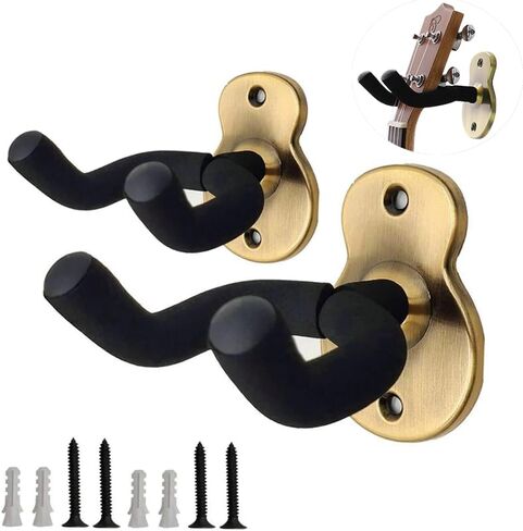 Wall Guitar Hanger 2 Pack Ajustable Guitar Holder Secure and Stylish for Acoustic Electric Bass Guitar Wall Mount Metal Holder (2 Pack-Bronze) in Saudi Arabia