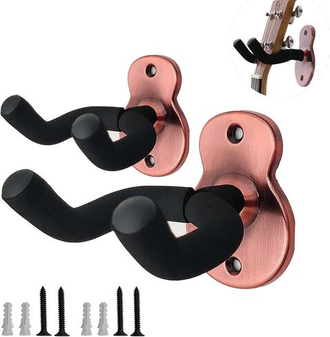 Wall Guitar Hanger 2 Pack Ajustable Guitar Holder Secure and Stylish for Acoustic Electric Bass Guitar Wall Mount Metal Holder (2 Pack-Bronze) in Saudi Arabia