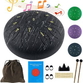 Rain Drum for Garden, 6 Inches 11 Notes Steel Tongue Drum for Adults Kids, Hand Drum Percussion Instrument with Drumsticks, Finger Paddle, Music Book and Travel Bag Yoga Chakra Gifts, Blue