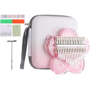 MECCANIXITY 17 Keys Thumb Piano,Transparent Petal Portable Finger Piano with Carry Box Musical Note Stickers Tuning Hammer Cleaning Cloth Gifts