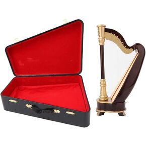 Musical Instrument Model, Collectible Figurines, 25cm Miniature Wooden Harp Model Musical Instrument Model Musical Gifts Home Decor Ornaments