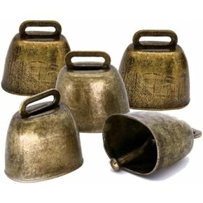 5 PCS Meatal Cow Bells, Animal Copper Loud Brass Bells for Cow Horse Sheep Cats Noisemakers Anti-Theft Accessories