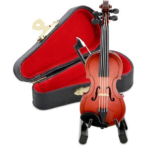 EASTROCK Miniature Violin Model, 9.8in Wooden Mini Violin Model with Stand Black Leather Case Dollhouse Accessories Mini Violin Musical Instruments Decor Gift for Home Office