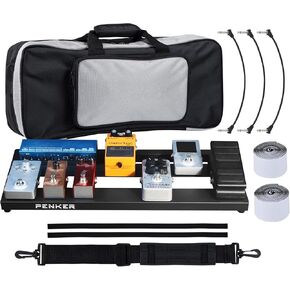 Guitar Pedal Board,Aluminium Alloy Pedalboard 20''x11.5''x 3''inch,Slotted Base Design,Ultra Lightweight with Gig Bag,Pedal Cable 3 Pack