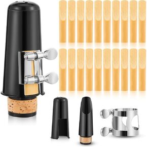 Boao 24 Pcs Clarinet Mouthpiece Clarinet Reeds 2.5 Clarinet Mouthpiece Kit with Clarinet Ligature Plastic Cap Bb Clarinet Reeds 2.5 Strength Reeds with Storage Box for Clarinet Use Replacement Supply