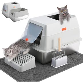 Stainless Steel Cat Litter Box Easy Cleaning Extra Large Litter Box, Light Grey
