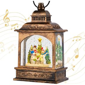 Brightown Musical Christmas Snow Globe Lantern, 10" Lighted USB or Battery Operated Snow Globe with Swirling Glitter, Snowman Snow Globes for Women Gifts for Mom Grandma Kids Coworkers