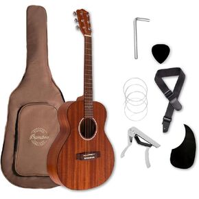 Bamboo Acoustic Guitar 38" Mahogany. Complete Beginner Kit for Adults and Teens with Gig Bag, Pick, Strings, Capo, Strap.