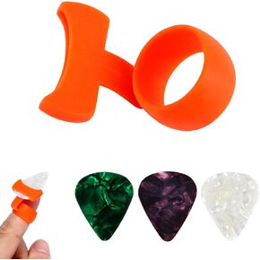 Silicone Guitar Pick Grips with 3pcs Guitar Picks, Ergonomic Guitar Finger Pick Holder Non-Slip Finger Thumb Protector for Acoustic Electric Guitar Bass Ukulele Kalimba (M)