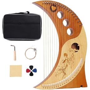 Lyre Harp Instrument 19 String Classical Chang'e Flying To The Moon Pattern Harp For Beginner Professional With Gig Bag/Tuning Wrench/String/Cleaning Cloth/Pick(Color : Brown, Size : 19 String)