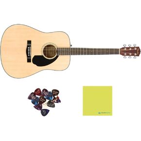 Fender CD-60S Dreadnought Pack V2, Natural - 0970110421 Bundle w/ 12-Pack Guitar Pick and Liquid Audio Polishing Cloth