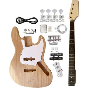 DIY JB Bass Style Beginner Kits Bass Guitar Kit 4 String Right Handed with Maple Neck Rosewood Fretboard Chrome Hardware Build Your Own Bass Guitar.