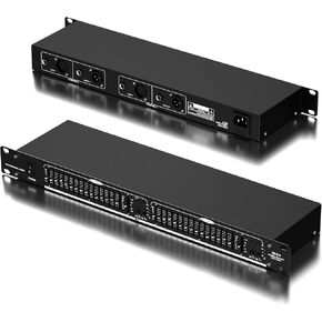 Audio Equalizer, Dual Channel 15-Band Equalizer, 1U Rack Mount Stereo Equalizer, Stereo Graphic Equalizer, Professional Stereo EQ, Noise Reduction (EQ-215, Black)