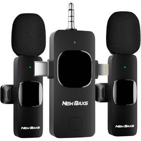 3 in 1 Wireless Lavalier Microphones for iPhone, Android, Camera, iPad USB-C Microphone, 7-Hour Battery, Mini Microphone with Noise Reduction for Video Recording, Vlog, YouTube, TikTok