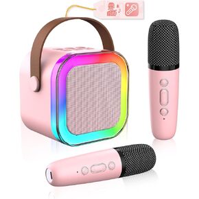 Mini Karaoke Machine for Kids Adults, Portable Karaoke Machine with 2 Wireless Microphones and 6 Colors Lights, Birthday Gifts for Girls Ages 4, 5, 6, 7, 8, 9, 10, 11,12+ Family Home Party