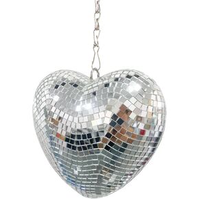 6 Inch Pink Heart Shaped Disco Balls with Chain for Party, Handmade Gifts Mirror Disco Ball for Decor, Room, Wedding, Garden, Retro Reflective Disco Ball, Disco Ball Decorations
