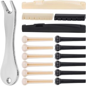 17pcs Bridge Pins for Acoustic Guitar Bridge Pegs Guitar String Pegs Acoustic Guitar Bridge Pins Puller Peg Remover Guitar Brass Replacement Parts Acoustic Guitar Bridge Saddle Nut Remover Tool