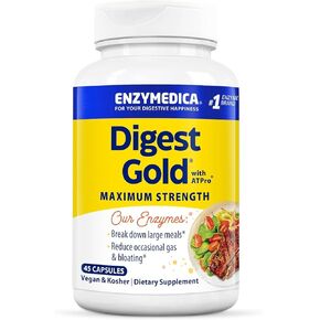 Enzymedica Digest Gold + ATPro, Maximum Strength Digestive Enzymes, Helps Digest Large Meals for Instant Bloating Relief, 180 Count