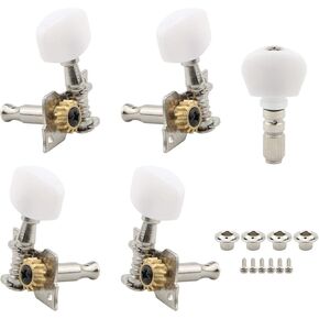 Swhmc 2R2L Semiclosed Guitar String Tuning Pegs Banjo Celluloid Machine Head Tuner, Pack of 5, Classic Silver