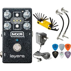 MXR M307 Layers Harmonic Sustain Electric Guitar Effects Pedal with Tonebird Bundle with MXR Patch Cables, Groovetech Multi-Tool, Dunlop Picks and ECB003 9V Power Supply