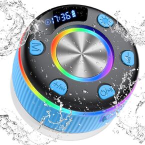 Bluetooth Shower Speaker, Portable Bluetooth 5.3 Speakers Wireless with Time Display, IP7 Waterproof Speaker with RGB Lights, Stereo Bass, Suction Cup, Mini Speaker for Bathroom Party Travel Outdoor