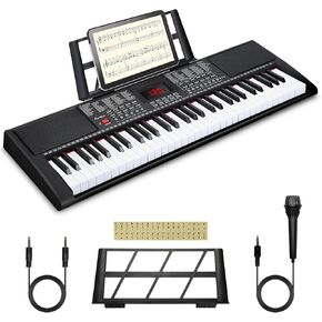 لوحة مفاتيح البيانو Asmuse 61 مفتاحًا، بيانو لوحة المفاتيح مع 200 نغمة 200 إيقاع 60 عرضًا، لوحة مفاتيح محمولة مع ميكروفون 3 أوضاع تعليمية، بيانو كهربائي لممارسة المبتدئين in Kuwait