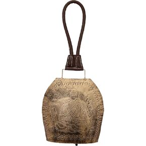 9 Inch Cow Bells Noise Makers, Decorative Bell for Wall Hanging, Antique Cow Decor Bells Leather Strap, Vintage Handmade Lucky Giant Harmony Bells (Religion Theme Buddha)