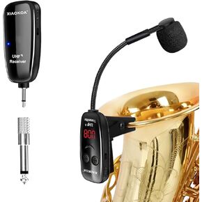 XIAOKOA Wireless Microphone for Saxophone, UHF Wireless Microphone for Musical Instruments, Wireless Receiver and Transmitter for Saxophone/Trumpet/Trombone/Clarinet