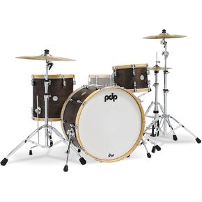 Pacific Drums & Percussion Drum Set Concept Classic 3-Piece 24" Kick, Walnut Stain with Natural Wood Hoops Shell Pack (PDCC2413WN)